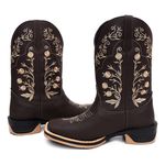 Bota Texana Feminina Flores Bege Country Em Couro Sola Jump Lançamento