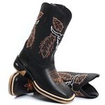 Bota Texana Masculina Sola Jump Country Bico Quadrado Cara De Boi Bordado Couro Legítimo 
