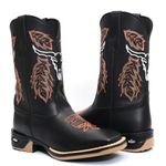 Bota Texana Masculina Sola Jump Country Bico Quadrado Cara De Boi Bordado Couro Legítimo 