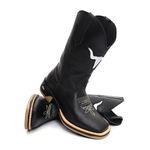 Bota Texana Masculina Country Bico Quadrado Couro Sola Jump Delegada Cano Alto Preta 