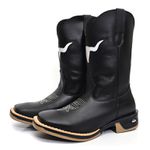 Bota Texana Masculina Country Bico Quadrado Couro Sola Jump Delegada Cano Alto Preta 