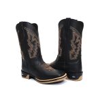 Bota Texana Masculina Country Bico Quadrado Couro Sola Jump Delegada Cano Alto Preta 