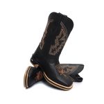 Bota Texana Masculina Country Bico Quadrado Couro Sola Jump Delegada Cano Alto Preta 