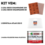 KIT MASSA POLIESTER + ESPATULA + LIXA SECO 80 + LIXA SECO 150