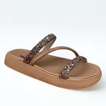 Papete Feminina Moleca Rose com Tiras em Brilho