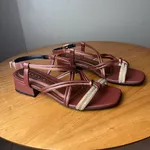 Sandália Feminina Ramarim Salto Baixo Marrom com Brilho