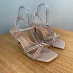 Sandália Feminina Vizzano Dourada para Festa com Salto Médio e Brilho