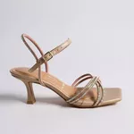 Sandália Feminina Vizzano Dourada para Festa com Salto Médio e Brilho