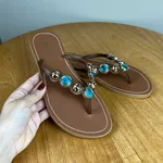 Chinelo Feminino A.B Marrom com Aplicações Decorativas