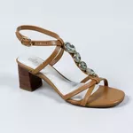 Sandália Feminina A.B Caramelo com Salto Bloco e Pedrarias