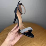 Sandália Feminina Vizzano Preta para Festa com Salto Fino e Brilho