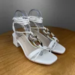 Sandália Feminina Ramarim Branca com Salto Bloco e Amarração