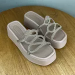 Sandália Tamanco Feminino Beira Rio Plataforma Rose Gold com Aplicação em Strass