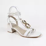 Sandália Feminina Ramarim Branca com Salto Bloco e Amarração