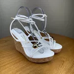 Sandália Anabela Feminina Vizzano Branca com Amarração