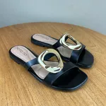 Rasteirinha Feminina Beira Rio Preta com Detalhe Dourado