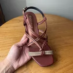 Sandália Feminina Ramarim Salto Baixo Marrom com Brilho