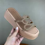 Sandália Tamanco Feminino Beira Rio Plataforma Rose Gold com Aplicação em Strass