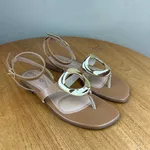 Rasteirinha Feminina Beira Rio Caramelo com Detalhe Dourado