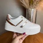Tênis Feminino Ramarim Off White com Detalhes Dourados