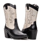 Bota Feminina Texana Western Cano Médio Aproprie Preto e Off White