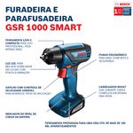 PARAFUSADEIRA/FURADEIRA 12,0 (GSR1000SMART) MALETA+KIT BIVOLT - BOSCH