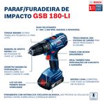 PARAFUSADEIRA/FURADEIRA DE IMPACTO 18,0 (GSB180-LI) BIVOLT - BOSCH