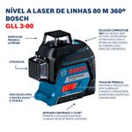NIVEL LASER 080M(GLL3-80) COM MALETA SEM RECEPTOR 0601063S00 - BOSCH 