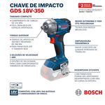 CHAVE DE IMPACTO BATERIA 18,0(GDS18V-350)SEM BATERIA / SEM CARREGADOR - BOSCH 