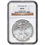 Moeda de Prata Certificada - Silver Eagle 1998 - MS69