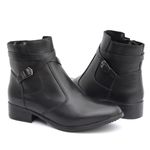 Bota Feminina em Couro Cano Curto Tiras - Preta