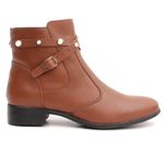 Bota Feminina em Couro Cano Curto Tiras Detalhe Botão Caramelo