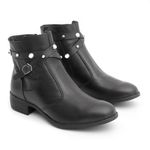 Bota Feminina em Couro Cano Curto Tiras Detalhe Botão Preta