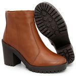 Bota Feminina em Couro Salto Médio - Caramelo
