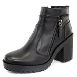Bota Feminina em Couro Salto Médio Detalhe em Zíper - Preto
