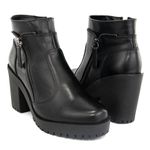 Bota Feminina em Couro Salto Médio Detalhe em Zíper - Preto