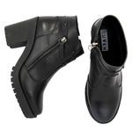 Bota Feminina em Couro Salto Médio Detalhe em Zíper - Preto