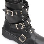 Bota Coturno Feminina Em Couro Legitimo Tiras com Tachas