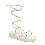 Sandália Mica Amarração com Detalhes em Pirâmide Off White