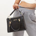 Bolsa Feminina Baú Média Croco Preta