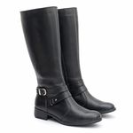 Bota Feminina Em Couro Montaria Cano Longo Detalhe Fivela Preta