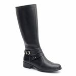 Bota Feminina Em Couro Montaria Cano Longo Detalhe Fivela Preta
