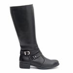 Bota Feminina Em Couro Montaria Cano Longo Detalhe Fivela Preta
