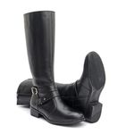 Bota Feminina Em Couro Montaria Cano Longo Detalhe Fivela Preta