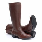 Bota Feminina Em Couro Montaria Cano Alto Lisa Marrom