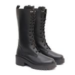Bota Coturno Feminino Cano Longo em Couro Legítimo Sola Tratorada