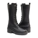 Bota Coturno Feminino Cano Longo em Couro Legítimo Sola Tratorada