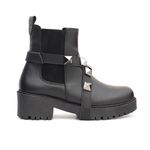 Bota Chelsea em Couro Cano Curto Salto com Piramides
