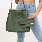 Bolsa Sacola Ana Lua Alça Corrente Verde Militar