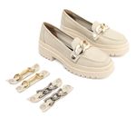 Mocassim Feminino em Couro Off White Com 3 Fivelas